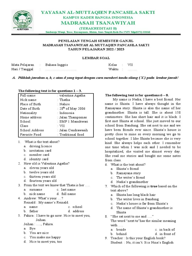 Bahasa Inggris Kelas Vii | PDF