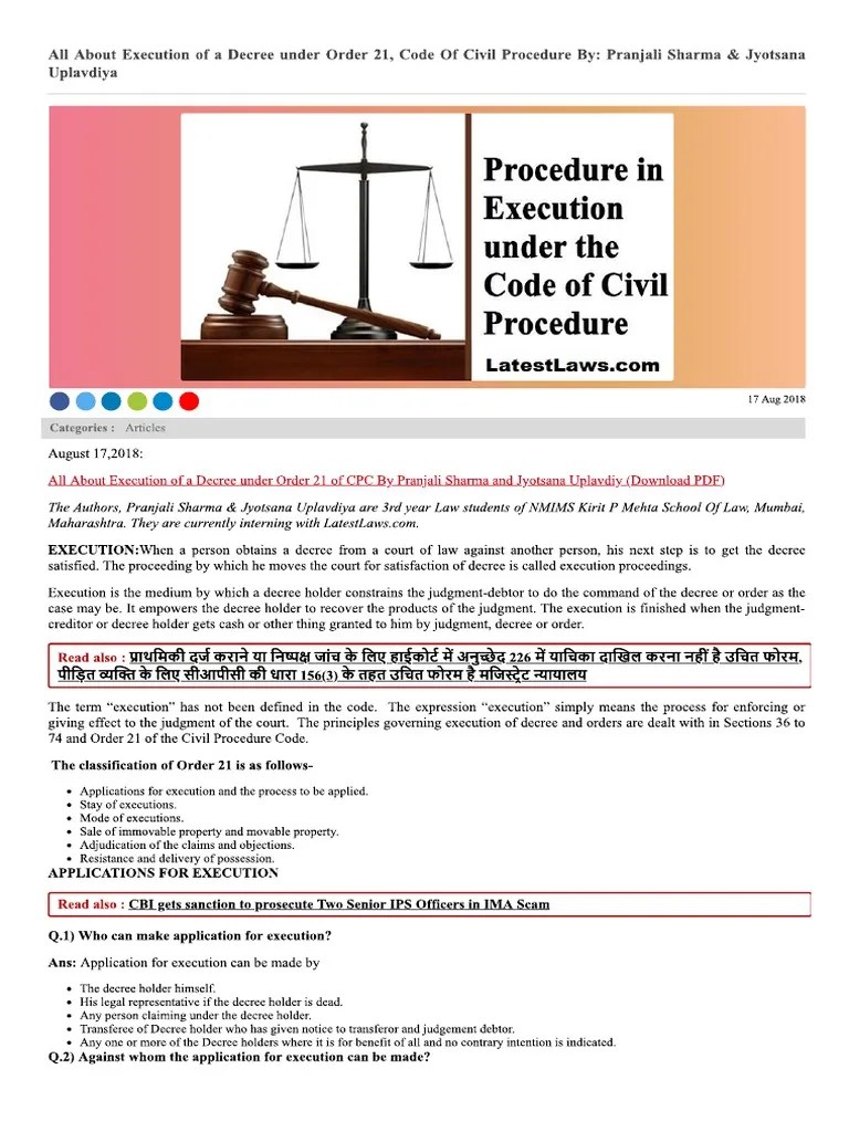 All About Execution Of A Decree Under | PDF