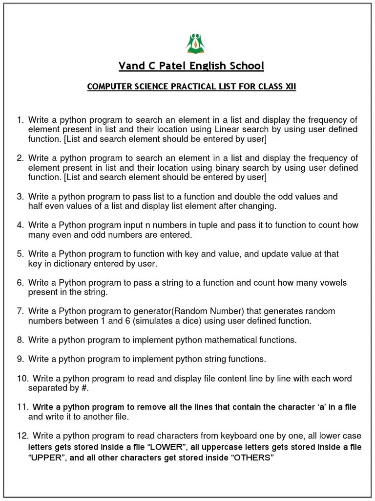 12 Python Practical List File 2021-22 | PDF | Programming | Computer ...
