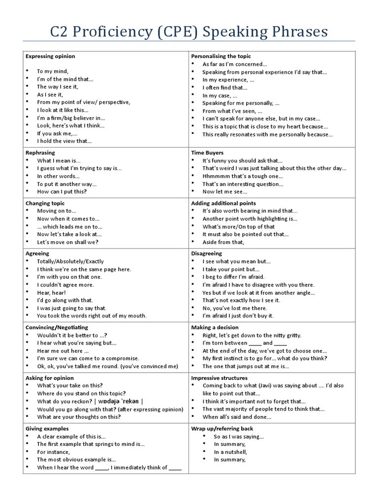 C2-Proficiency-Cpe-Speaking-Phrases-1 2 | PDF