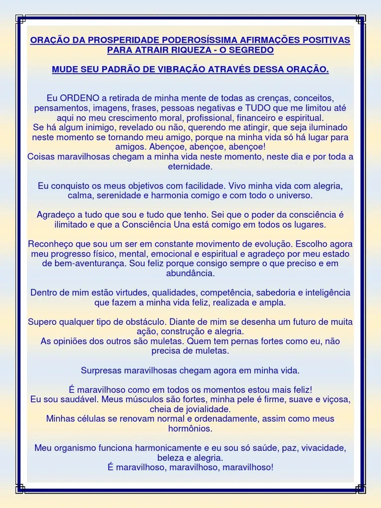 Oração Da Prosperidade Poderosíssima Afirmações Positivas Para Atrair Riqueza - O Segredo | PDF ...