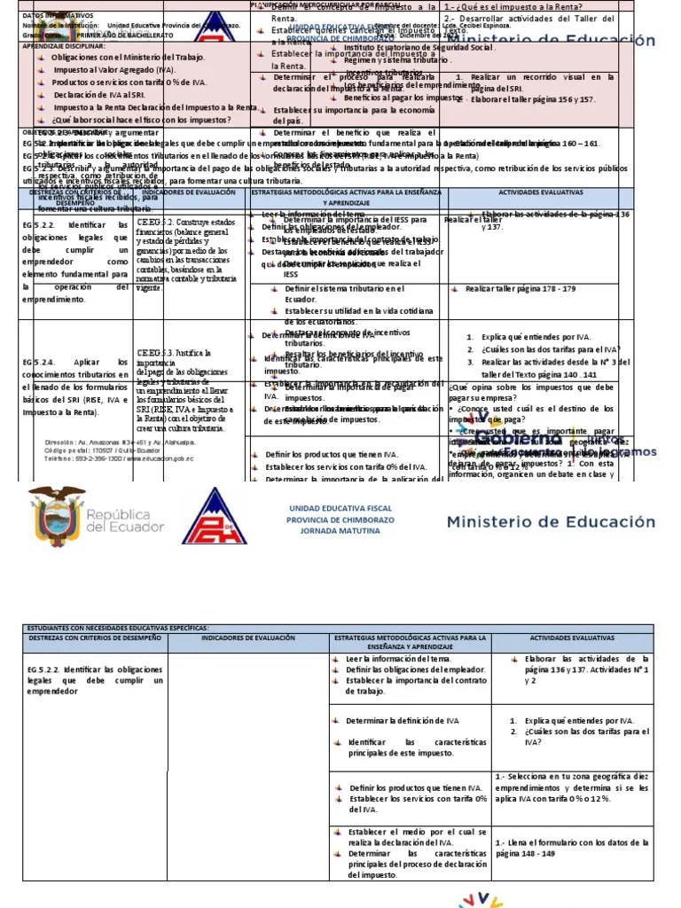 1° Bgu Emprendimiento Y Gestión Planificación Ii Quimestre Segundo Parcial | PDF | Impuestos ...