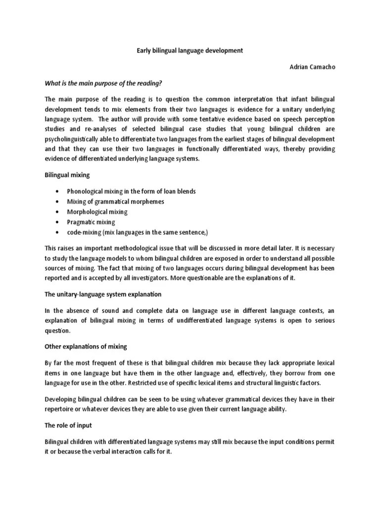 Early Bilingual Language Development | PDF | Language Development ...