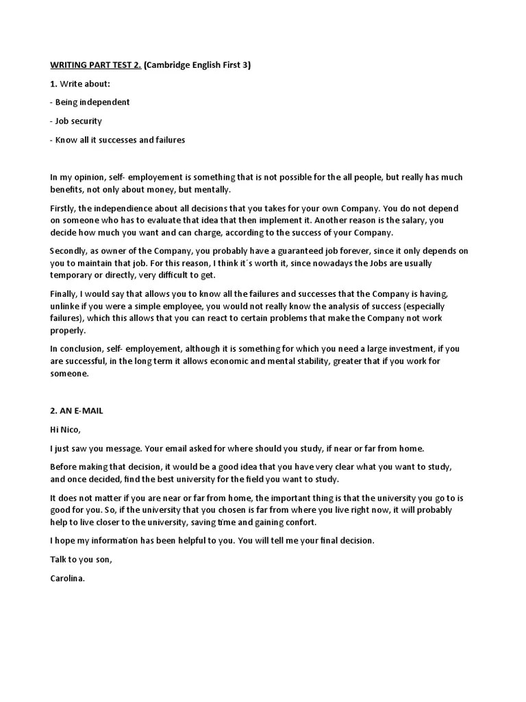 Writing Part Test 2 Pdf Career Growth