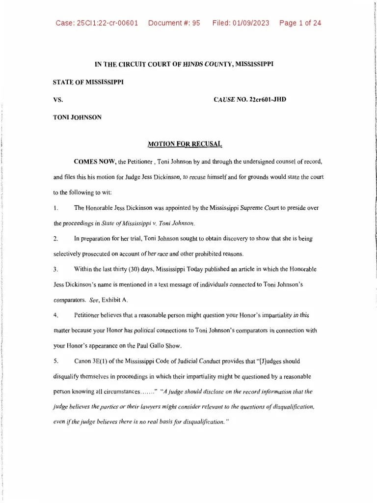 Jess Dickinson - Motion For Recusal | PDF | Judicial Disqualification ...
