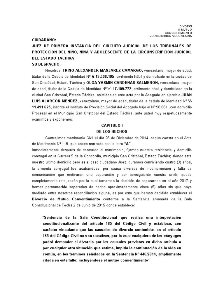 Divorcio Mutuo Consentiemiento Con Hijos Menores. | PDF | Divorcio ...