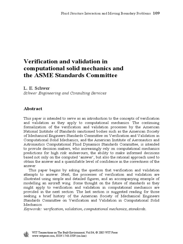 Verification And Validation In Computational Solid Mechanics And The ...
