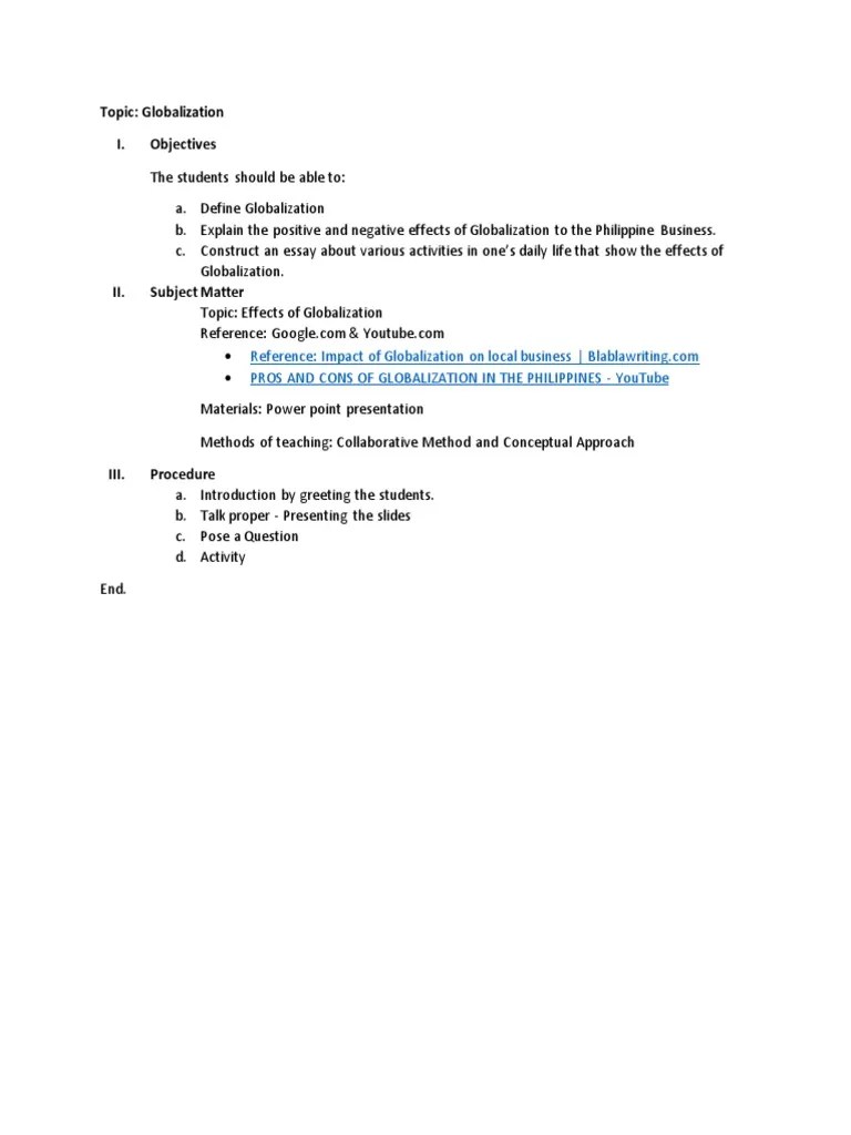 Lesson Plan - Globalization | PDF