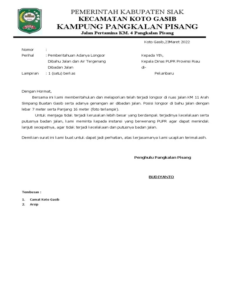 Surat Permohonan Perbaikan Jalan | PDF