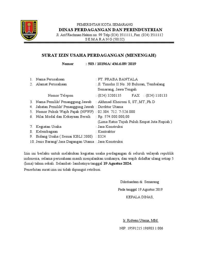 Surat Izin Usaha Perdagangan (SIUP) | PDF