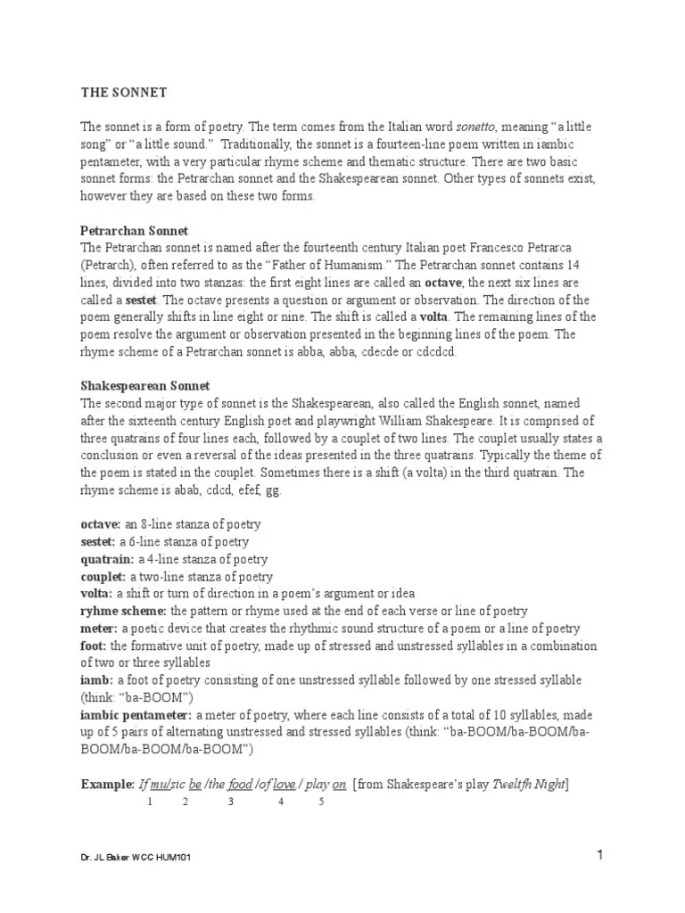 The Sonnet | PDF | Poetry | Sonnets