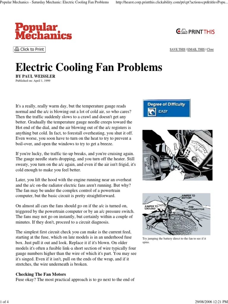 Popular Mechanics - Electric Cooling Fan Problems | PDF | Relay | Switch