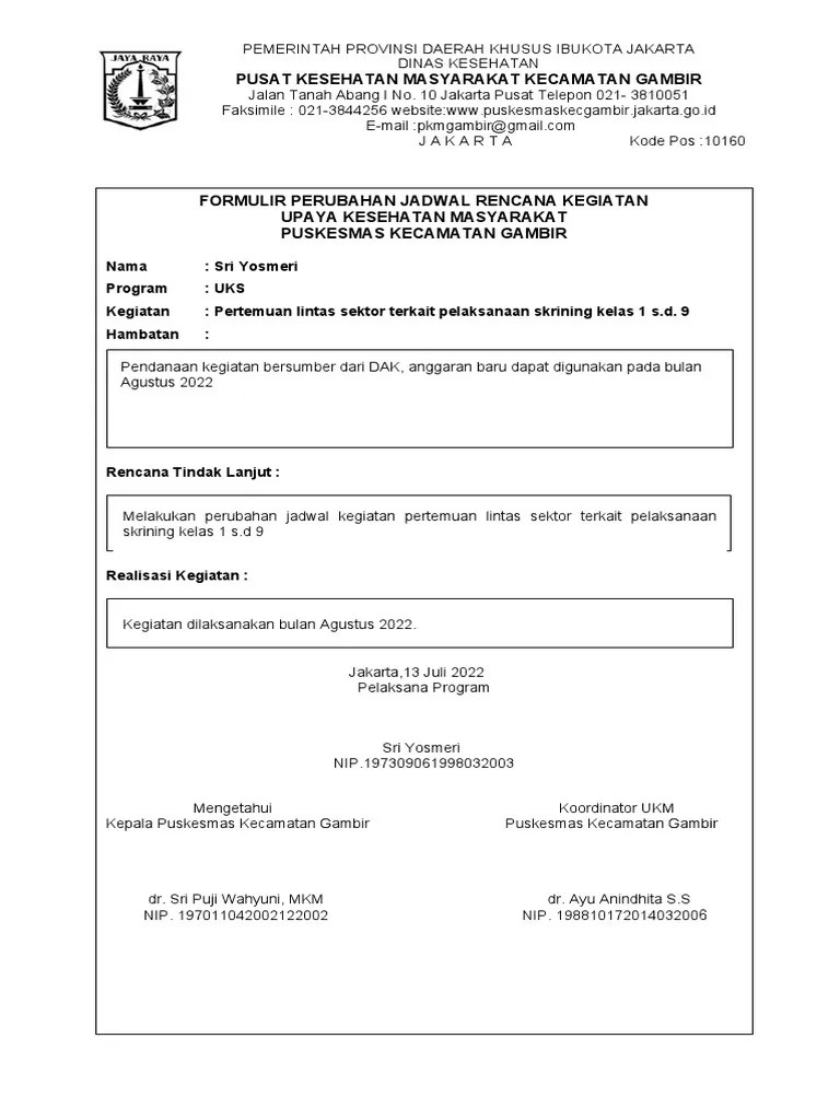 Contoh-Form Perubahan Jadwal Uks | PDF
