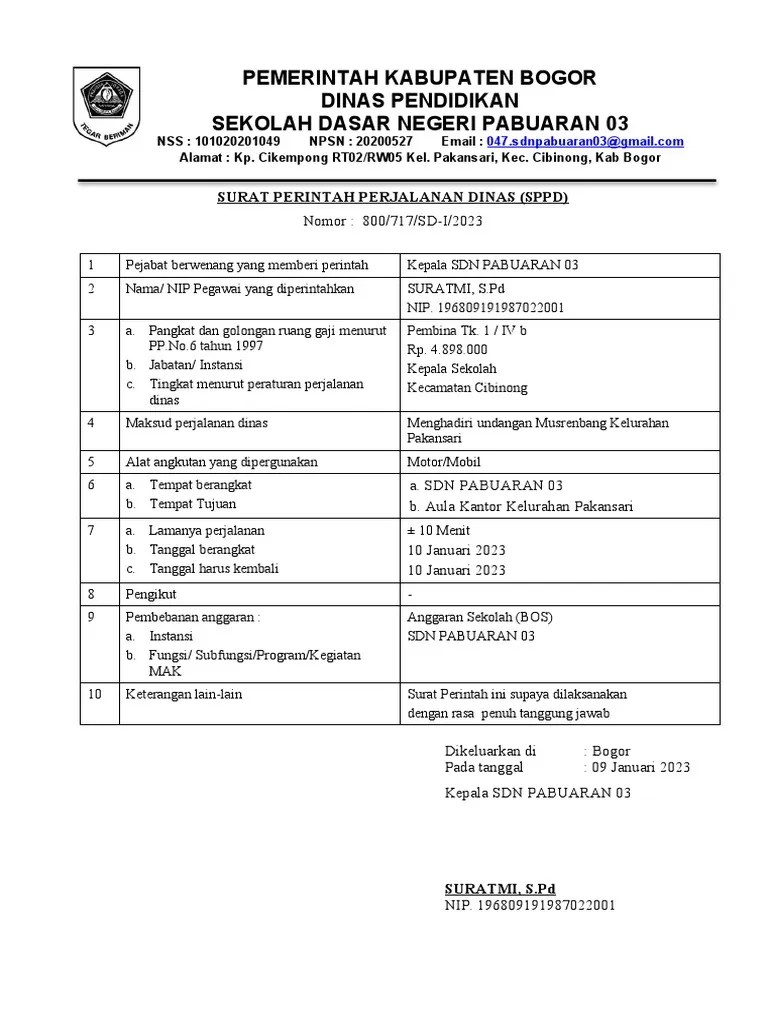 Surat Perintah Perjalanan Dinas (SPPD) | PDF