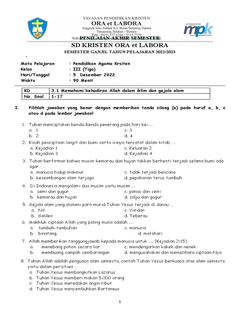 SOAL KELAS 3-PAS GANJIL Th. Pel 2022-2023 | PDF