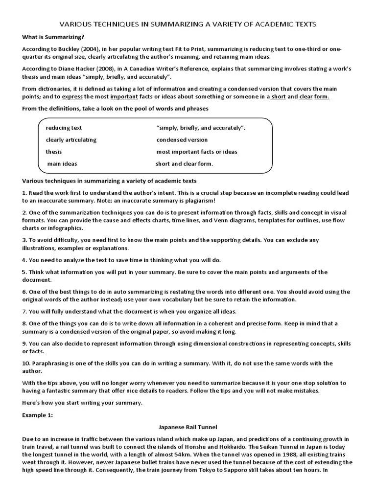 Various Techniques In Summarizing A Variety Of Academic Texts | PDF | Economic Growth | Poverty ...