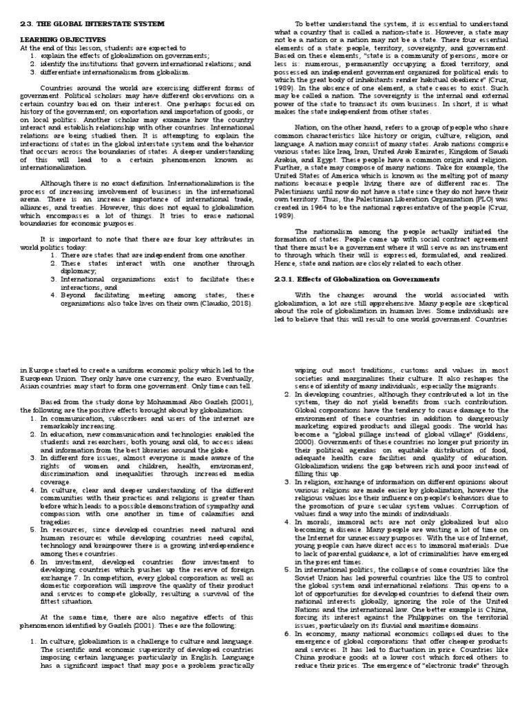 Global Interstate System | PDF | Globalization | Nation