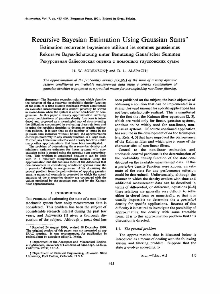Recursive Bayesian Estimation Using Gaussian Sums | PDF | Normal ...