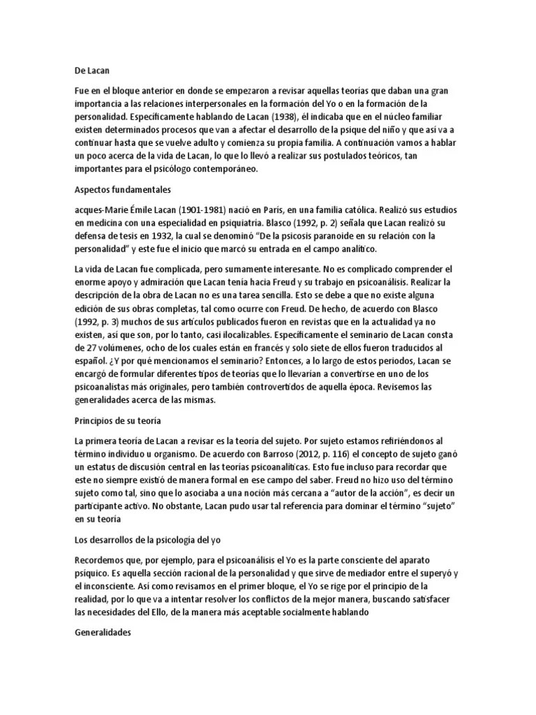 De Lacan | PDF | Jacques Lacan | Psicoanálisis
