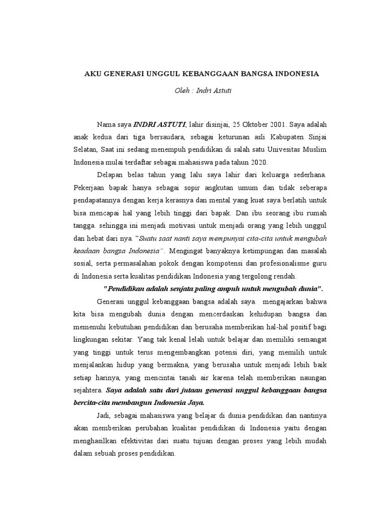 Aku generasi unggul kebanggaan bangsa indonesia