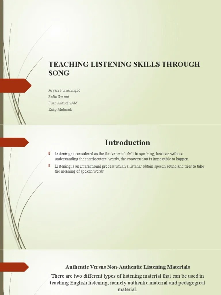 Teaching Listening Skills Through Song | PDF | Teaching Method | Top ...