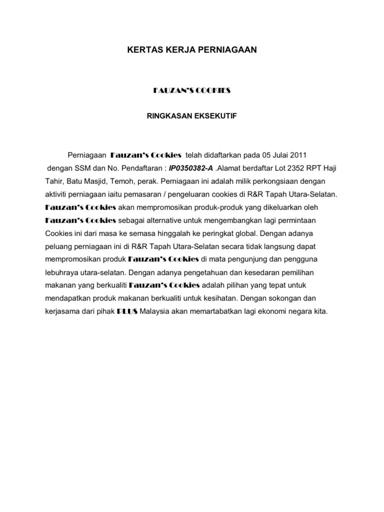 Contoh kertas kerja / rancangan perniagaan koperasi. Kertas Kerja Perniagaan Pdf