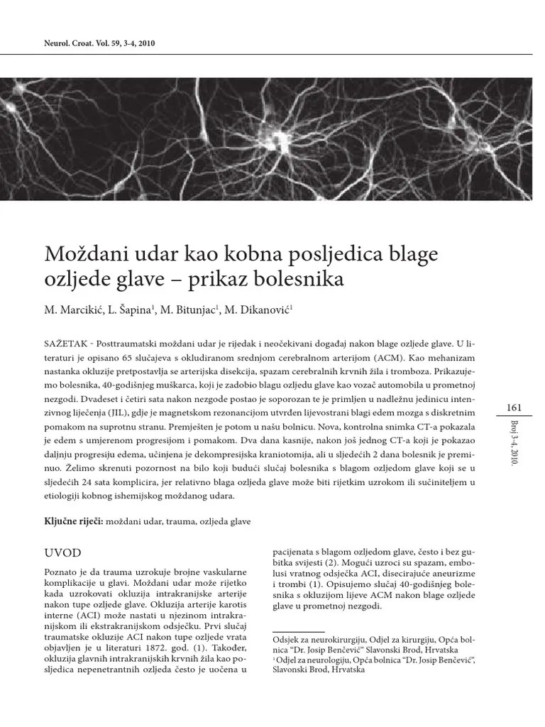 Mozdani Udar Kao Kobna Posledica Blage Ozljede Glave - Prikaz Bolesnika | PDF