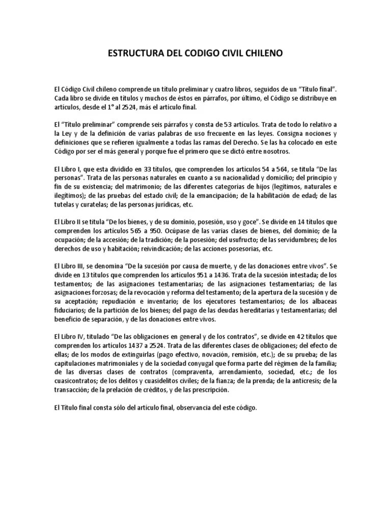 Estructura Del Codigo Civil Chileno | PDF | Propiedad | Ley Común