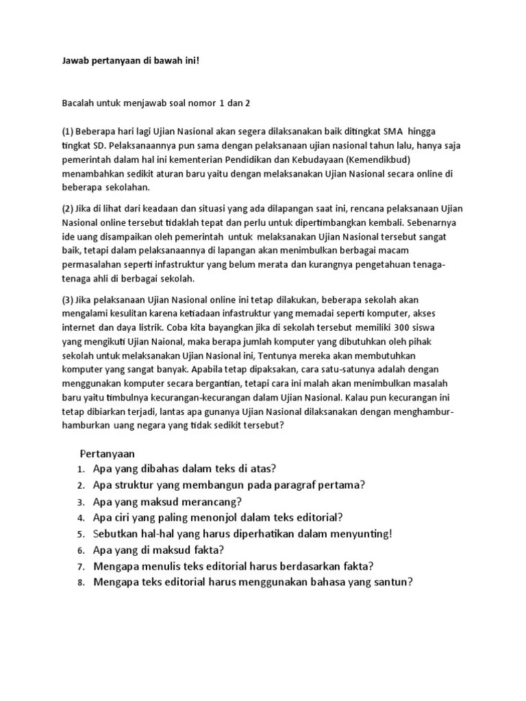 Contoh Soal Teks Editorial Essay Kelas 12 | PDF