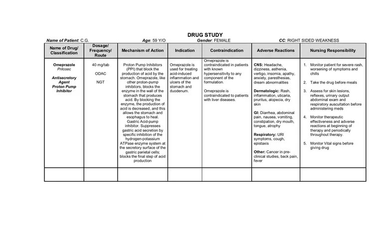 Includes dose adjustments, warnings and precautions. omeprazole