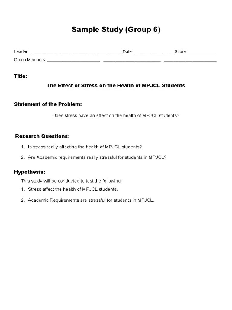 Group 6 Sample Study | PDF | Stress (Biology) | Anxiety
