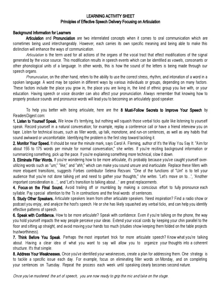 8 Principles Of Effective Speech Delivery Focusing On Articulation ...