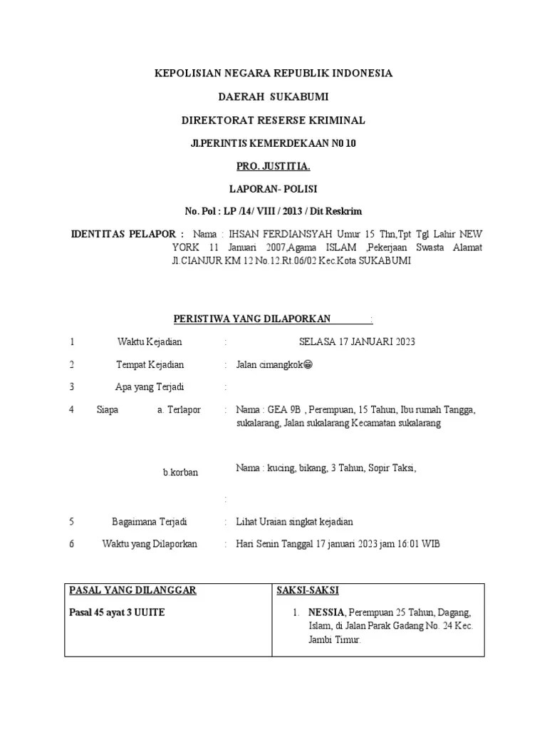 Contoh Laporan Polisi | PDF