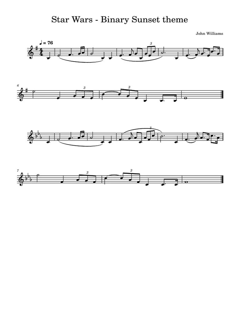 Star Wars Binary Sunset Theme Pdf