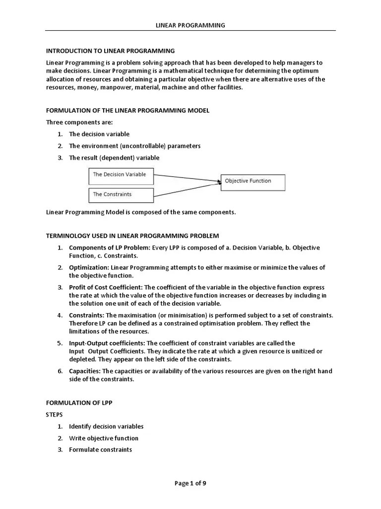 Linear Programming Notes | PDF | Linear Programming | Mathematical ...