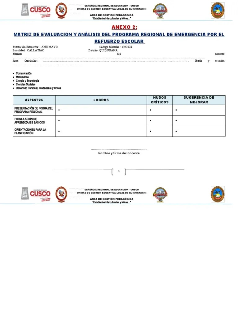 Anexo 2 - Matriz De Evaluación - Refuerzo Escolar | Descargar Gratis PDF | Teoría De La ...