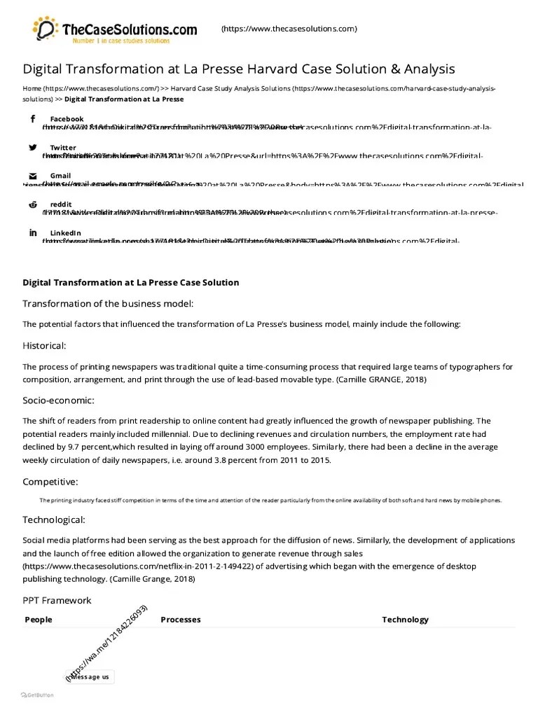 Digital Transformation At La Presse Case Solution And Analysis, HBR Case Study Solution ...