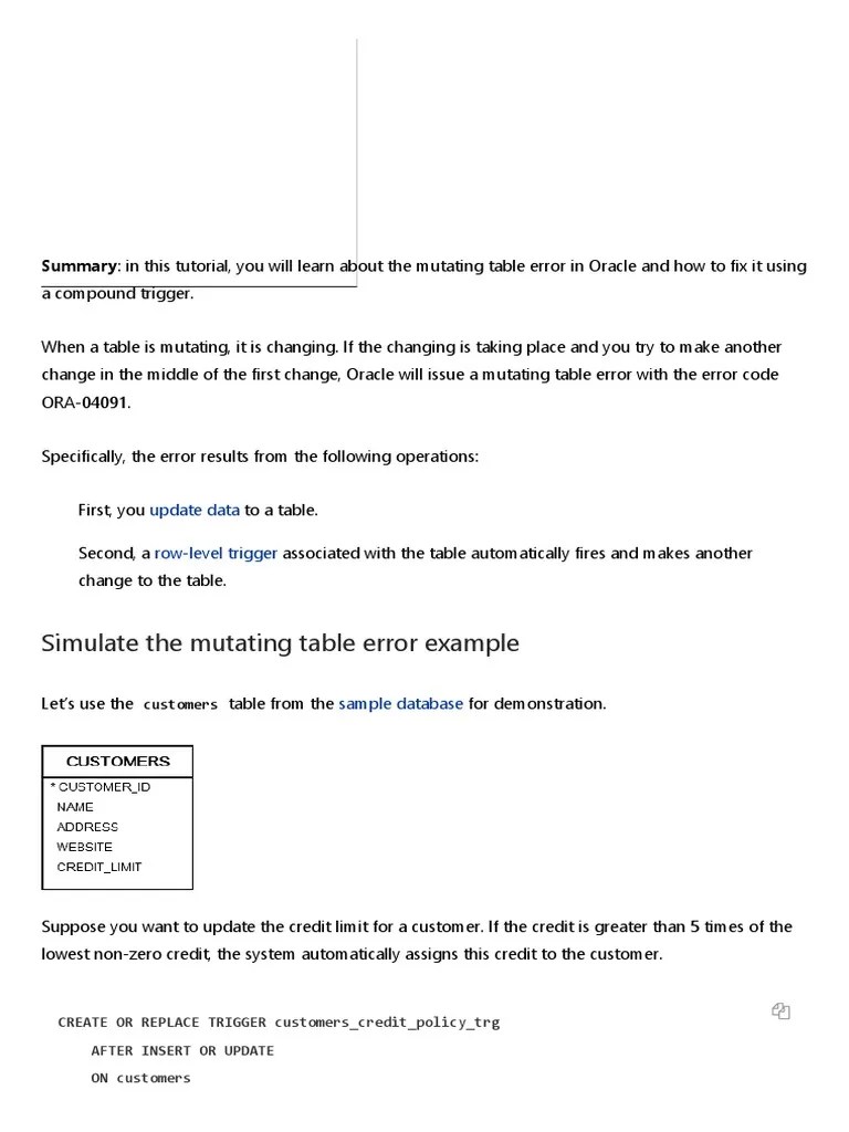10.8 The Mutating Table Error In Oracle And How To Fix It | PDF | Data ...