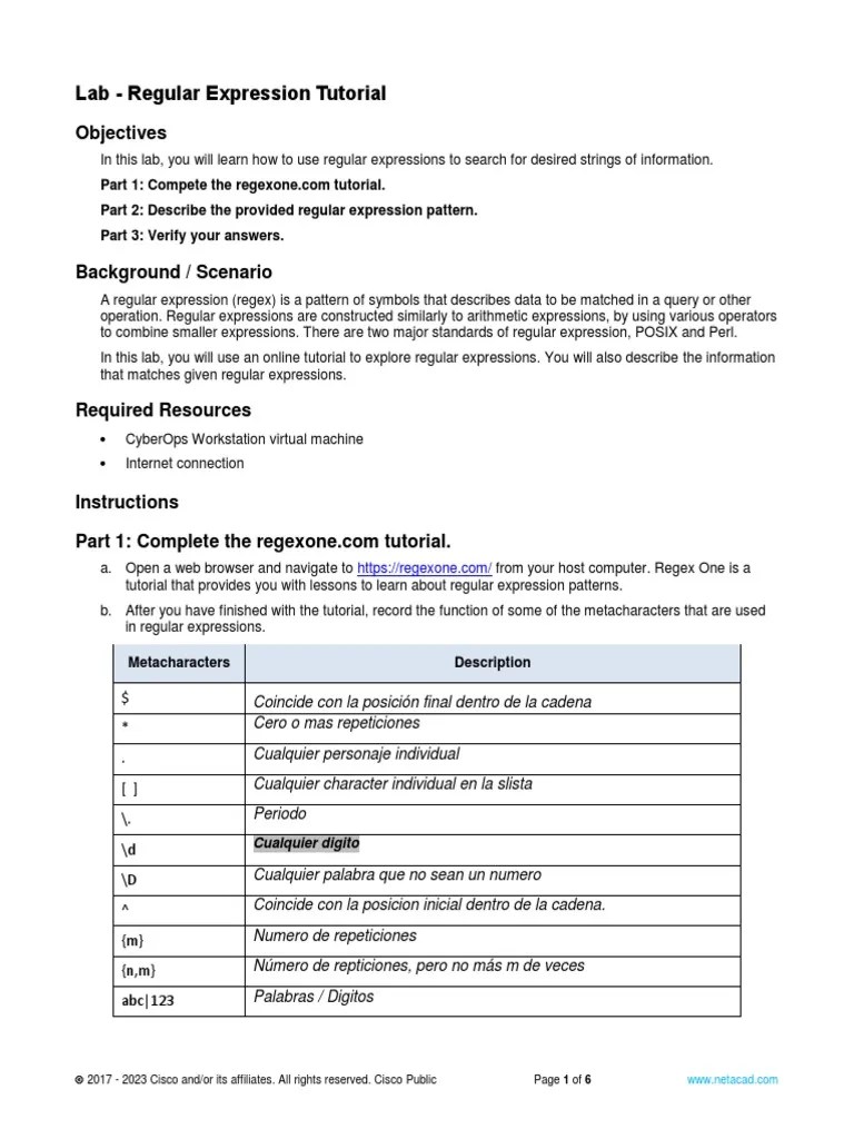 27.2.9 Lab - Regular Expression Tutorial | PDF | Regular Expression ...