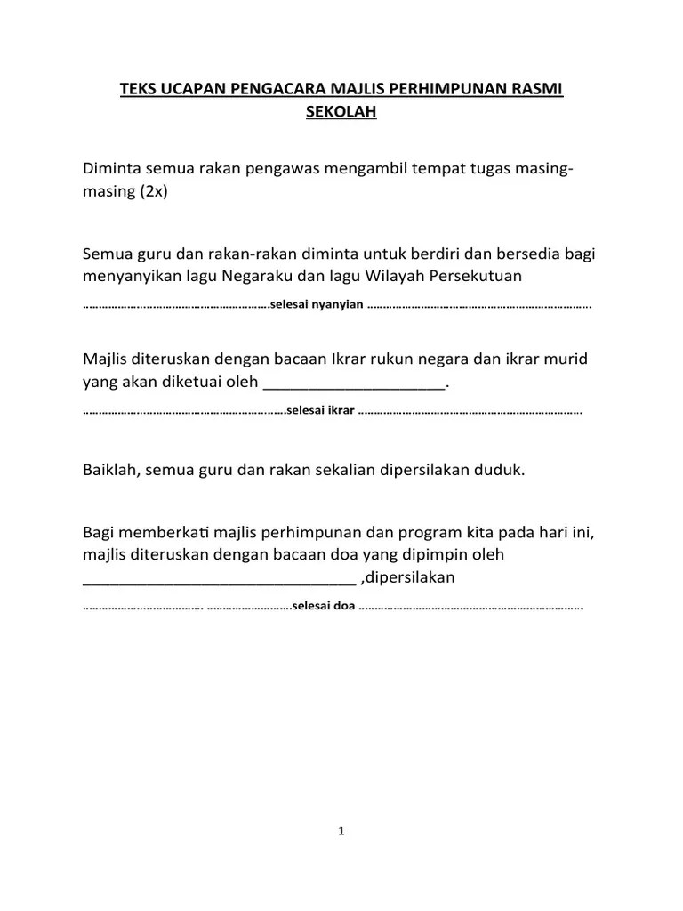 TEKS UCAPAN PENGACARA MAJLIS PERHIMPUNAN RASMI SEKOLAH Updated | PDF