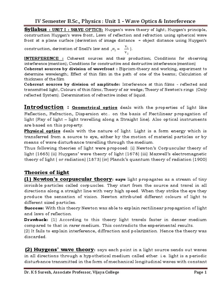 Wave Optics Interference Of Light | PDF | Electromagnetic Radiation ...