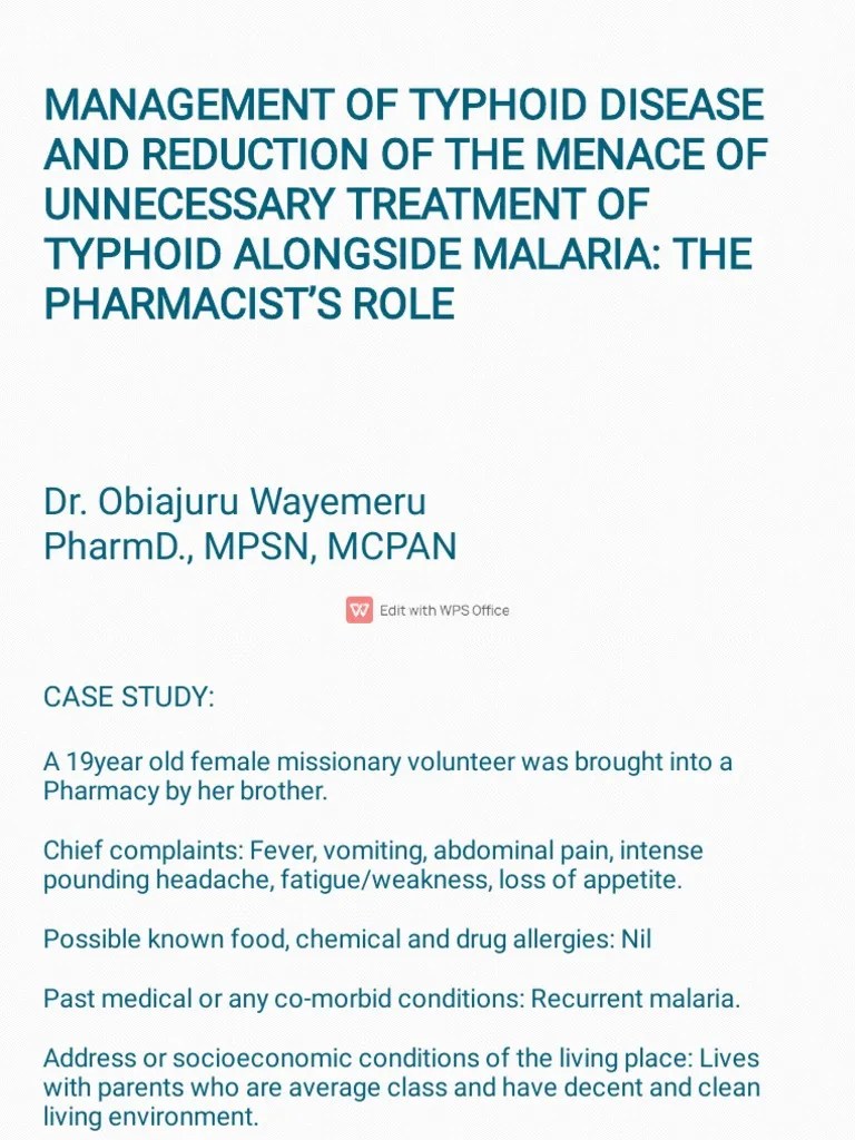 Managing Typhoid Disease: A Case Study Demonstrating The Pharmacist's ...
