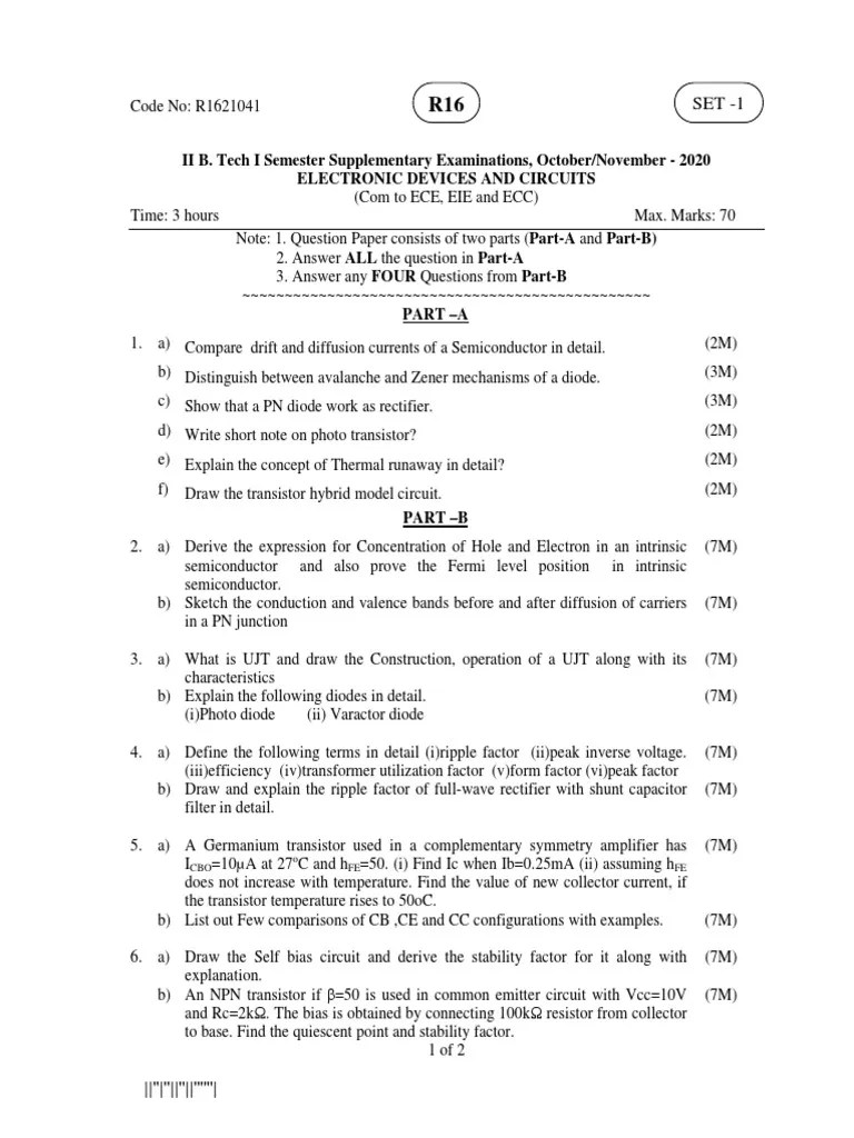 Electronic Devices And Circuits Oct-Nov 2020 | PDF | Diode | Bipolar ...