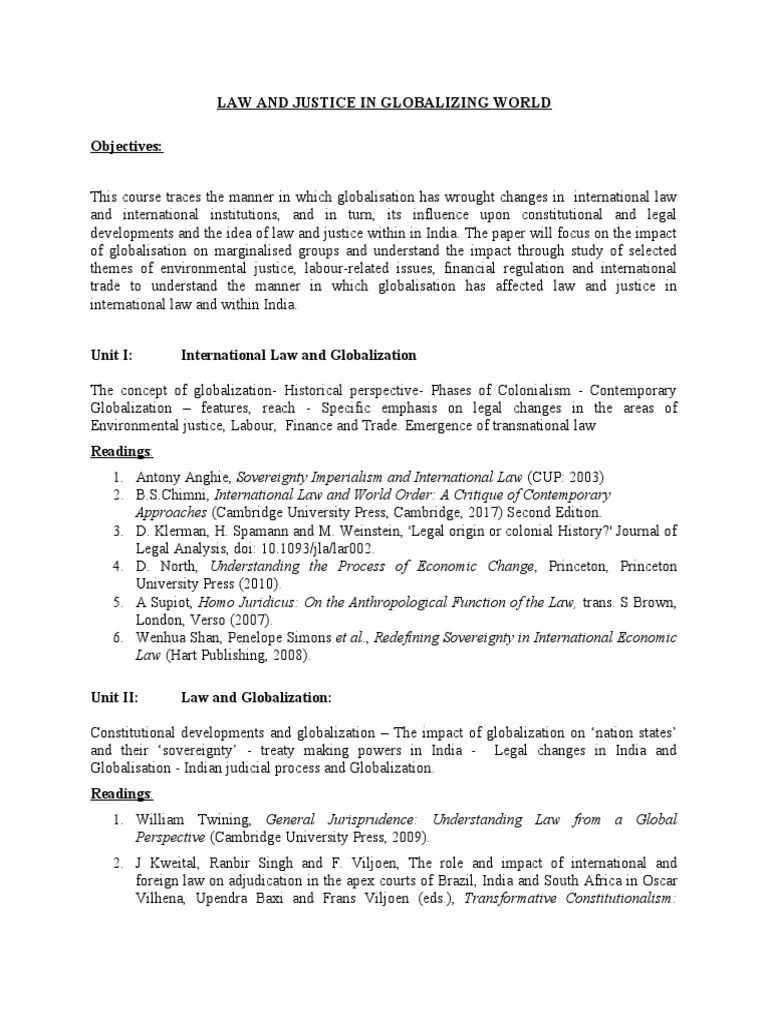 Law & Justice In Globalizing World - (Paper-I) | PDF | Globalization | International Law