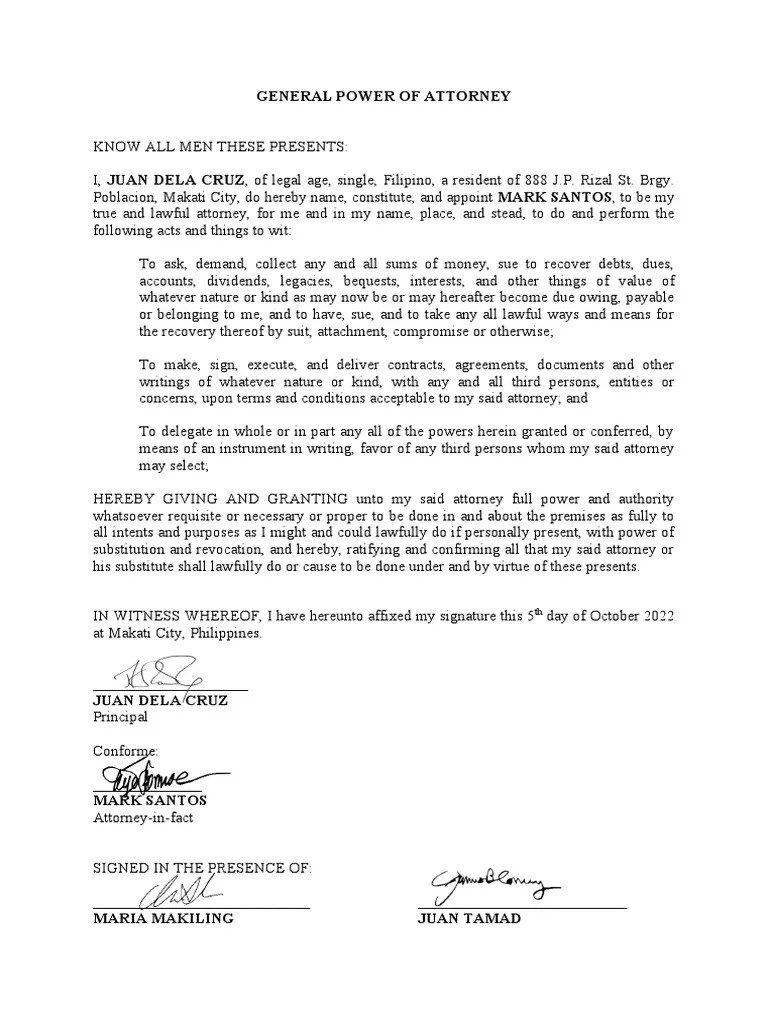 General Power Of Attorney | PDF | Power Of Attorney | Private Law