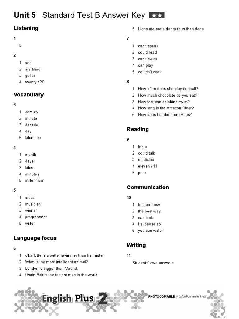 Unit 5 Standard Test B Answers | PDF