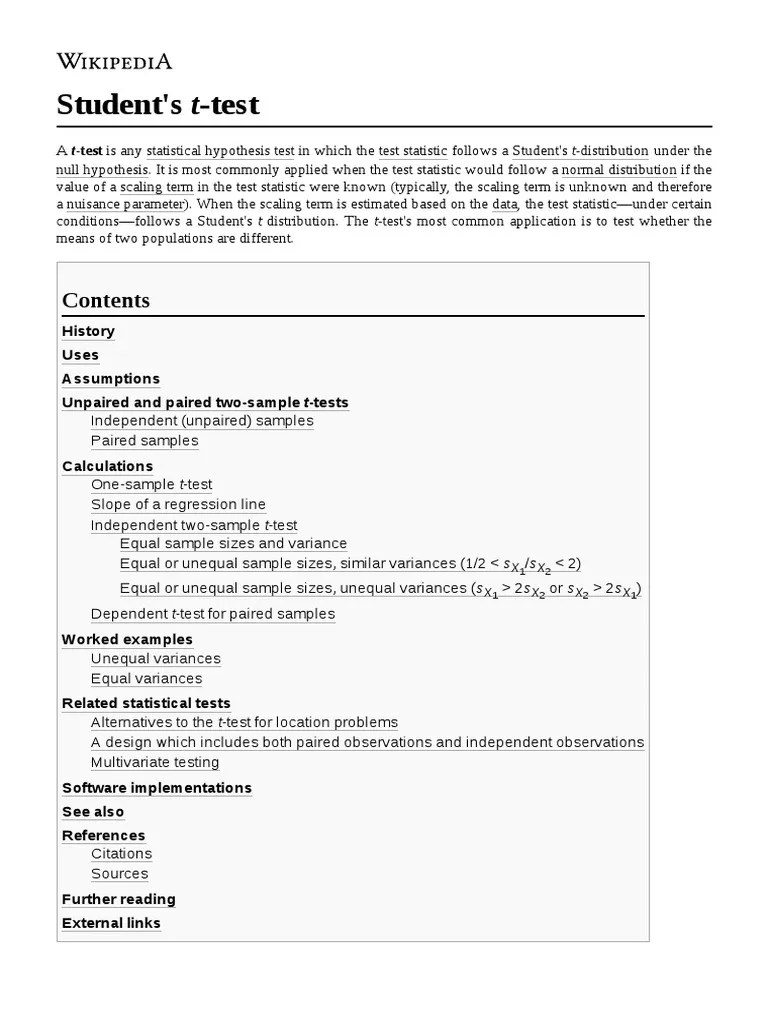 6.2 Students - T Test | PDF | Student's T Test | Variance