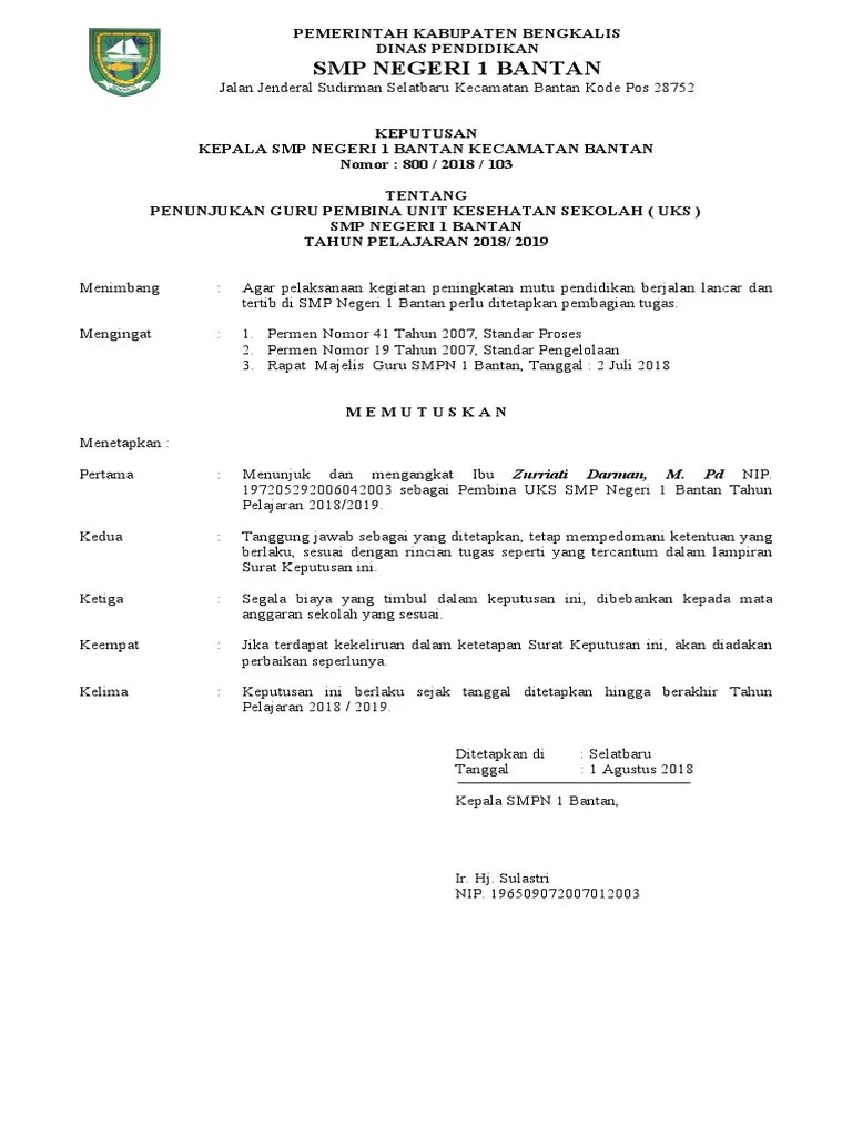 SK Penunjukan Guru UKS | PDF