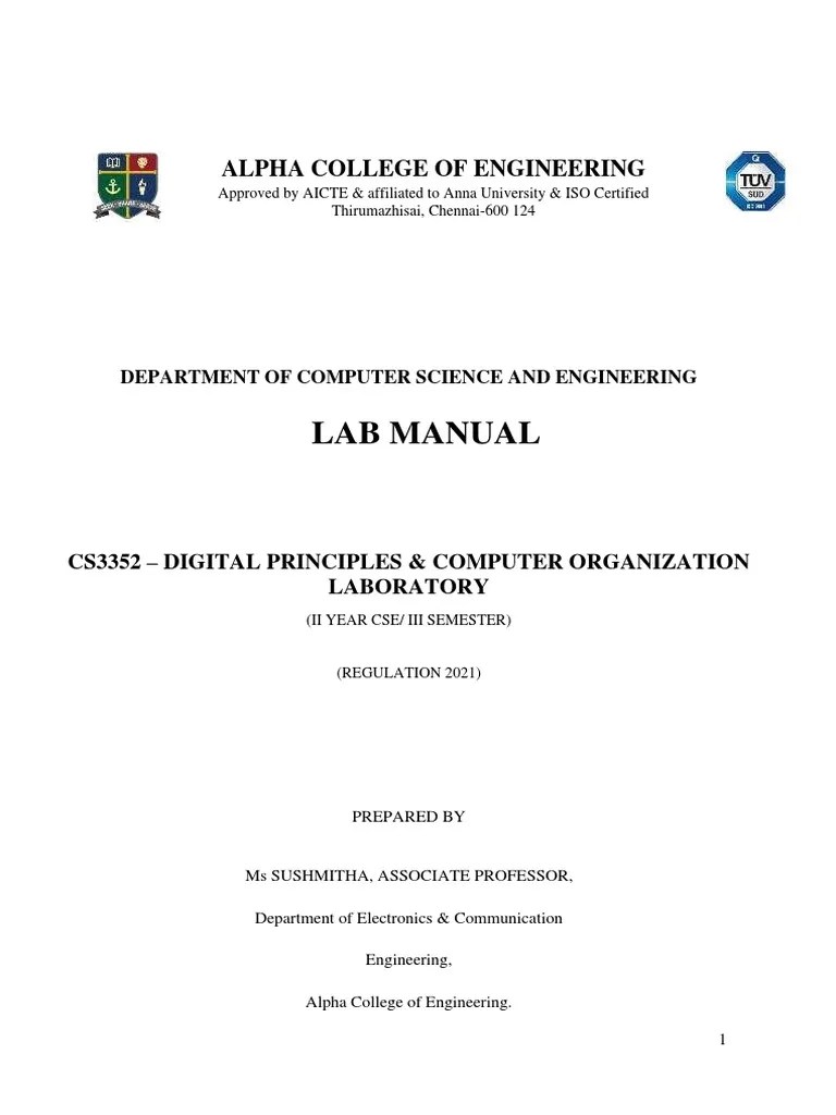 CS3352 - Digital Principles And Computer Organization Laboratory | PDF ...