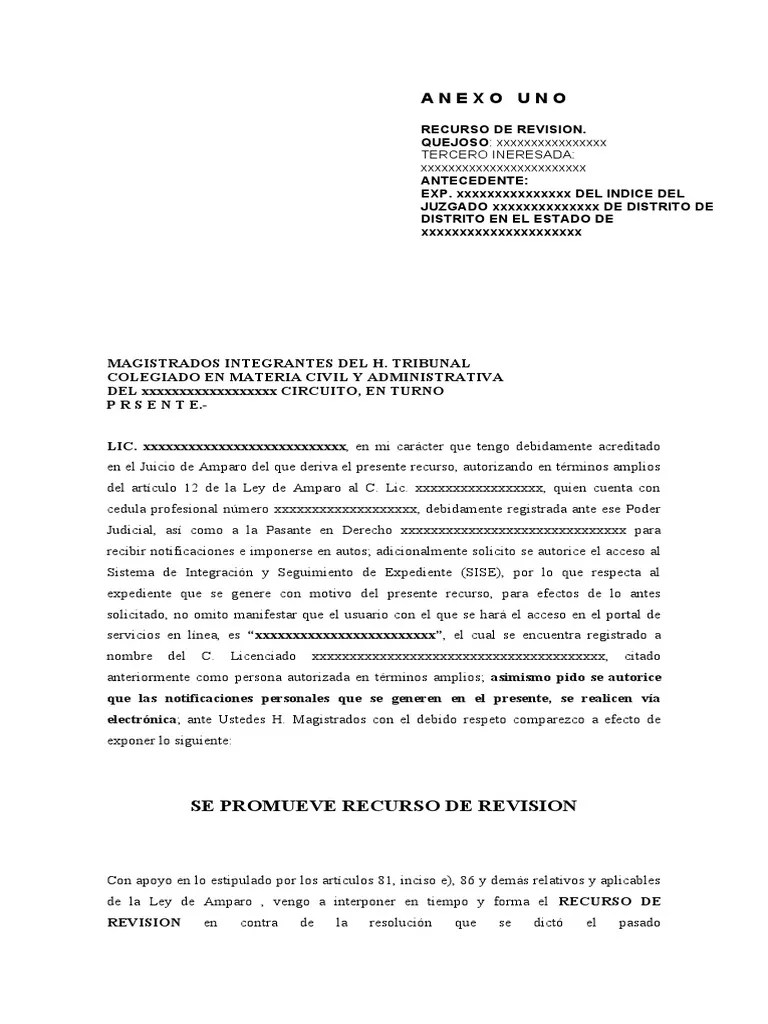 Recurso De Revision Formato | PDF | Caso De Ley | Sentencia (ley)